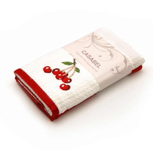 حوله 2 تکه آشپزخانه CASABEL طرح گیلاس Casabel Kitchen Towel Set 2pcs 40X70 Sweet Cheries White and Red Color