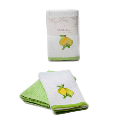 حوله 2 تکه آشپزخانه CASABEL طرح گلابی Casabel Kitchen Towel Set 2pcs 40X70 Pear White and Green Color