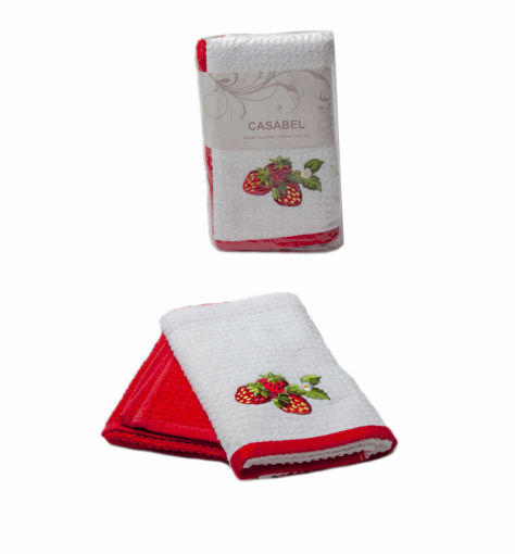 حوله 2 تکه آشپزخانه CASABEL طرح توت فرنگی Casabel Kitchen Towel Set 2pcs 40X70 Strawberies White and Red Color