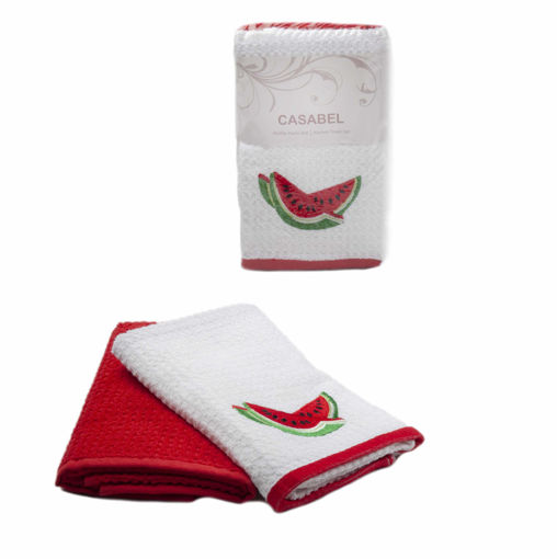حوله 2 تکه آشپزخانه CASABEL طرح هندوانه Casabel Kitchen Towel Set 2pcs 40X70 Watermelon White and Red Color