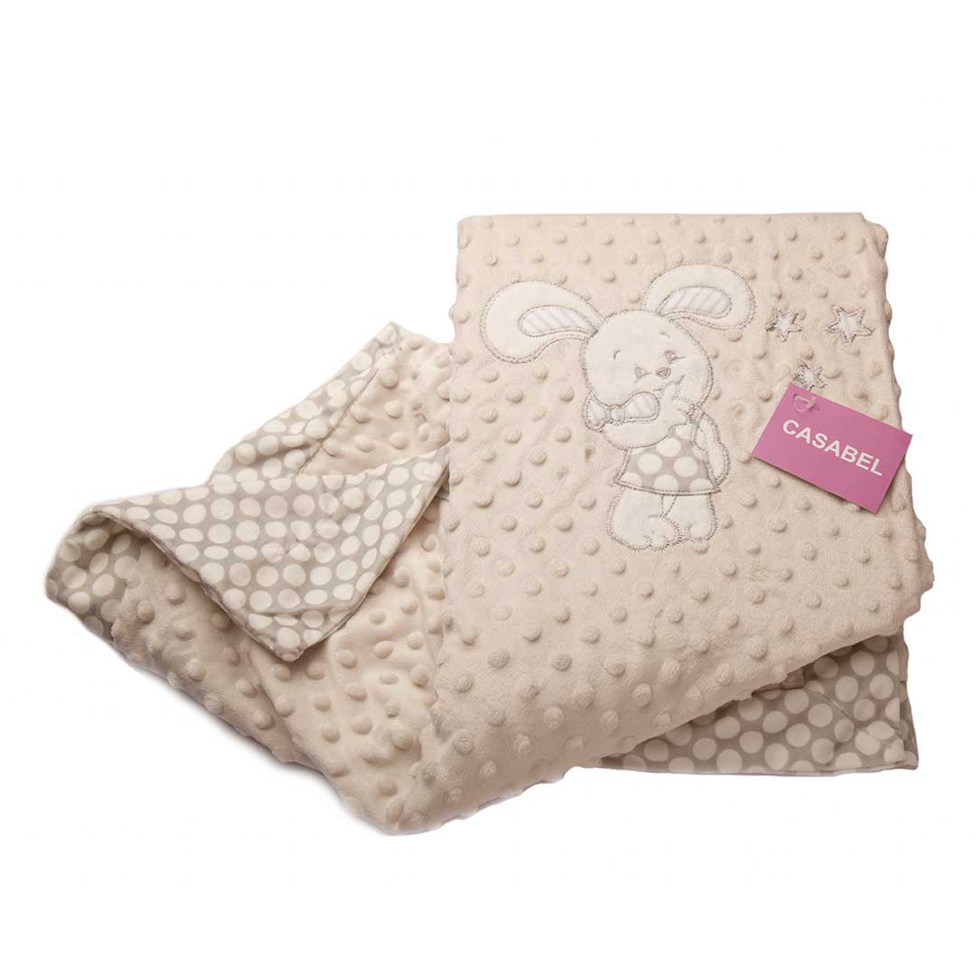 پتو دورو برجسته کازابل طرح رابیت DOUBLE LAYER BRODERIE BABY BLANKET100*75 RABBIT BLUE