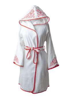 حوله پالتویی کلاهدار کازابل طرح دوردوزی قرمز Casabel Hooded Bathrobe White  Red Piping