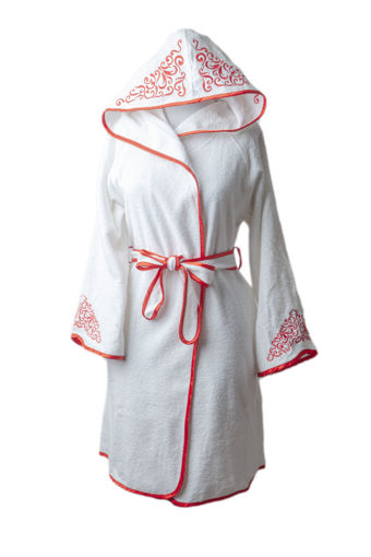 حوله پالتویی کلاهدار کازابل طرح دوردوزی قرمز Casabel Hooded Bathrobe White S Red Piping