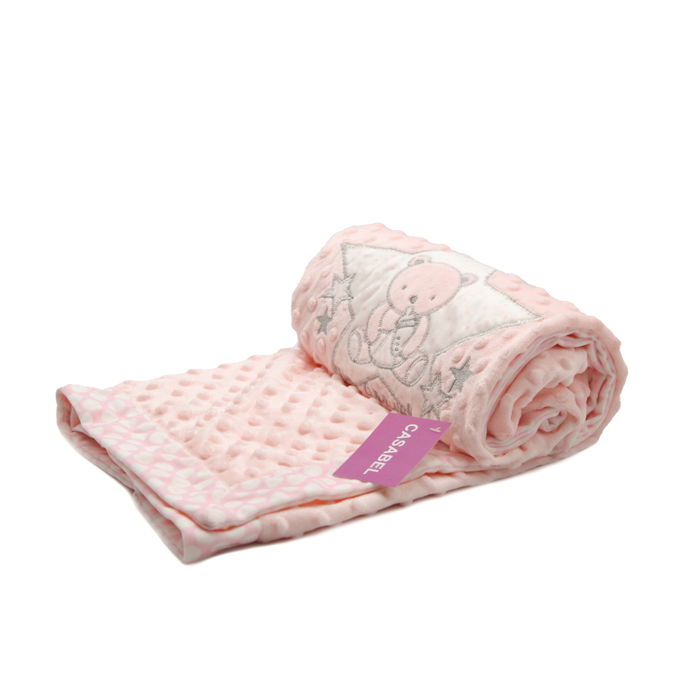 پتو دورو برجسته کازابل طرح استاربیر DOUBLE LAYER BRODERIE BABY BLANKET100*75 STAR BEAR PINK