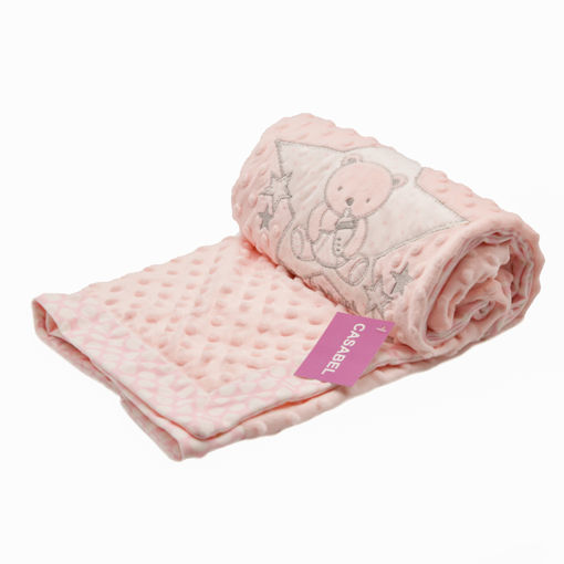 پتو دورو برجسته CASABEL طرح استاربیر DOUBLE LAYER BRODERIE BABY BLANKET100*75 STAR BEAR PINK