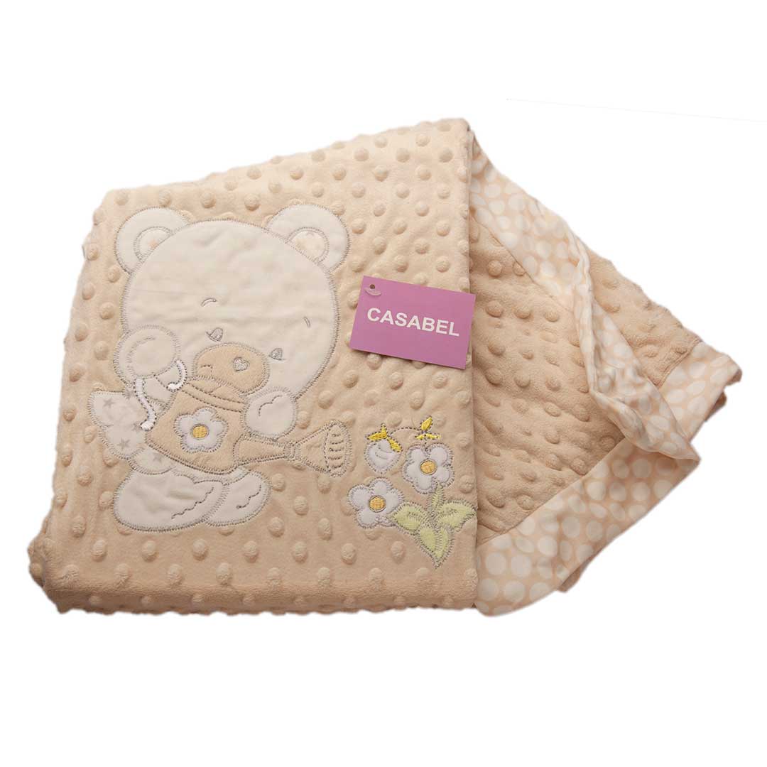 پتو دورو برجسته کازابل طرح بیر DOUBLE LAYER BRODERIE BABY BLANKET100*75 BEAR BEIGE