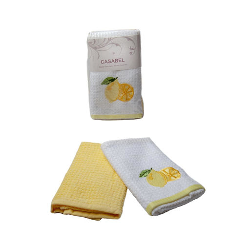 حوله 2 تکه آشپزخانه کازابل طرح لیمو Casabel Kitchen Towel Set 2pcs 40X70 Lemon White and Yellow Color
